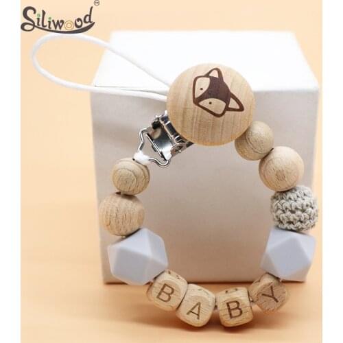 1pc Personalize Name Pacifier Clip Silicone Beech Beads Custom Baby Pacifier Chain Holder Dummy Clips Baby Teething Toys Gifts