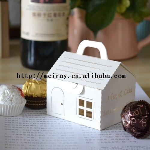 200pcs/lot pearl paper white wedding souvenirs for guests, laser cut house cupcake boxes , cake decoration