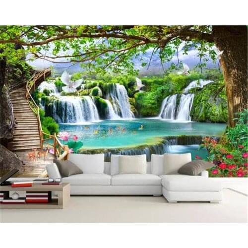 3d Silk Wallpaper Wall Promotion Beautiful Waterfall Landscape Custom Warm Romantic Family Decoration Wall Paper