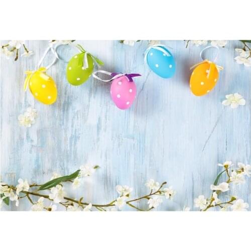 3X5FT Photo Background Happy Easter Eggs White Wood Flowers Fresh Lovely Children Background Photography Studio Background