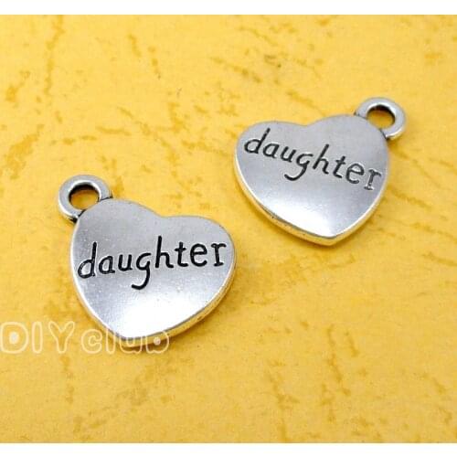 40pcs-Antique Silver / Bronze / Gold Daughter Charms pendant, Heart Charms 2 sided 18x15mm