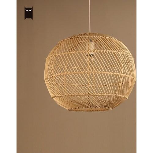 Bamboo Wicker Rattan Globe Shade Pendant Light Fixture Country Style Hanging Ceiling Lamp Aisle Staircase Restaurant Dining Room