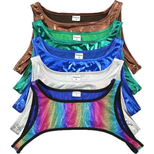 Shiny Faux Leather Harness Tanks Men Chest Muscle Harness Undershirts Rainbow Vest Beach Wear Party Club Costume Streetwear