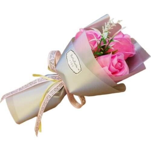 3 Heads Artificial Rose Bouquet Hand Holding Soap Flower Valentine Day Gift Wedding Decoration Artificial Flowers Wholesale