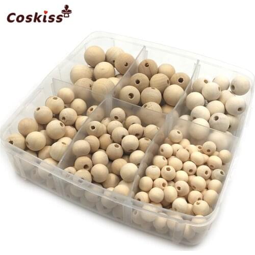 DIY Nursing Jewelry Package Natural Wooden Round Beads Teether Blending Wooden Geometry Teether Pacifier Chain Baby Teether Toys