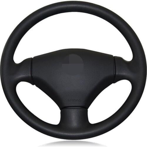 Car Steering Wheel Cover Hand-stitched Black Artificial Leather For Peugeot 206 2003-2006