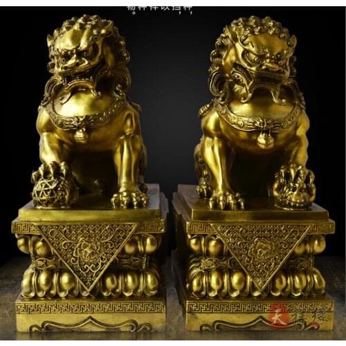 Pure copper lion ornaments pair of large Beijing lion door lion home office desk handicrafts