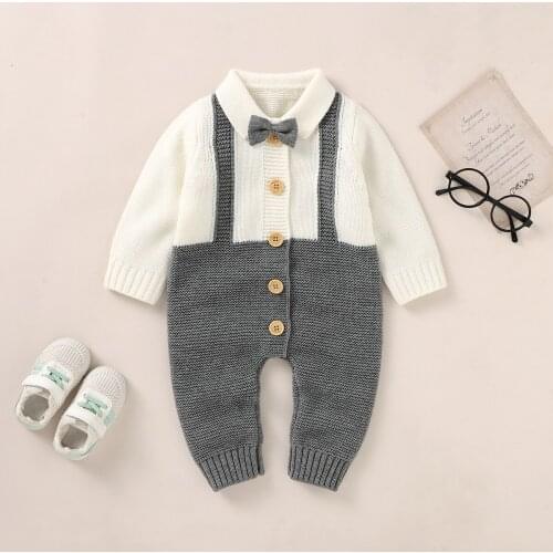 Baby Clothing Autumn Winter New Newborn Baby Boy Knitted Patchwork Romper Clothes Long Sleeve Infant Jumpsuits