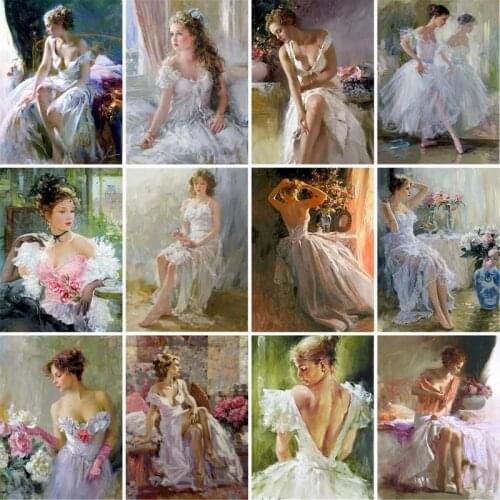 GATYZTORY Frame Figure Painting Beautiful Women DIY Painting By Number Kits Handpainted Oil Painting On Canvas For Home Wall Dec