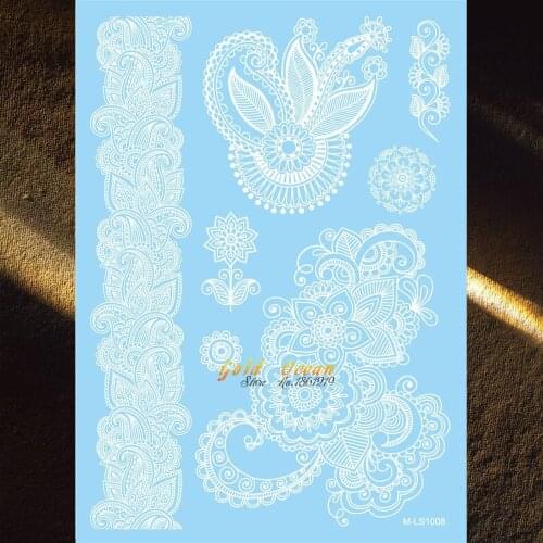 Indian Large Body Art Painting Arm Tattoo Sleeves Women Big Flower Henna Temporary White Tattoo Stickers GMS1008 Bracelet Chains