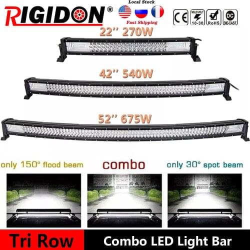 RIGIDON Curved 7D Tri-Row 22/42/52inch Led Light Bar Flood Spot Combo Beam for Offroad Truck 4X4WD SUV UTE Car Driving Lamp
