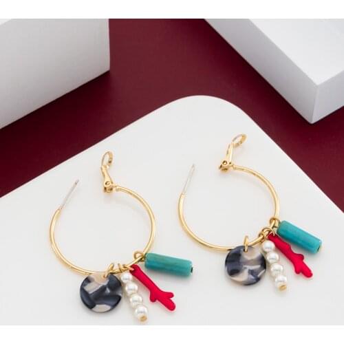 Jaeeyin 2021 Fashion Summer Seabeach Coral Pearl Temperament Exquisite Ethnic Style Drop Earring Women Hoop Holiday Jewelry