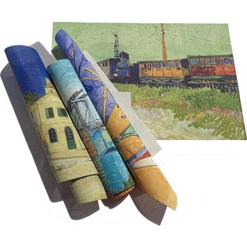 Van Gogh Monet Oil Painting PVC Placemats for Dining Table Starry Night Print Tea Coasters Hotel Kitchen Accessories Home Decor