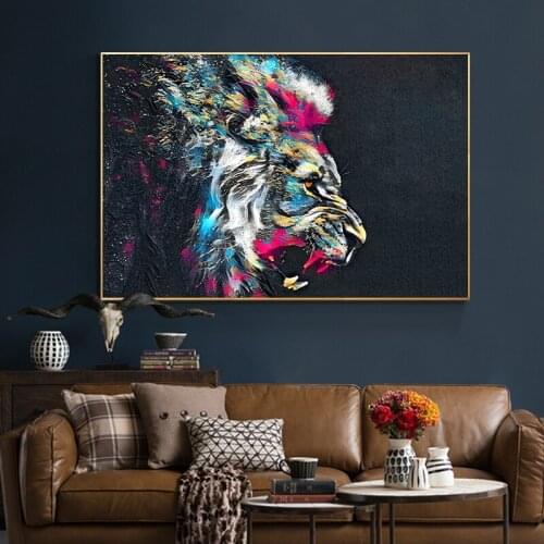Colorful Lion Canvas Art Paintings Modern Animals Wall Posters and Prints Lion Art Pictures for Living Room Cuadros Decoration