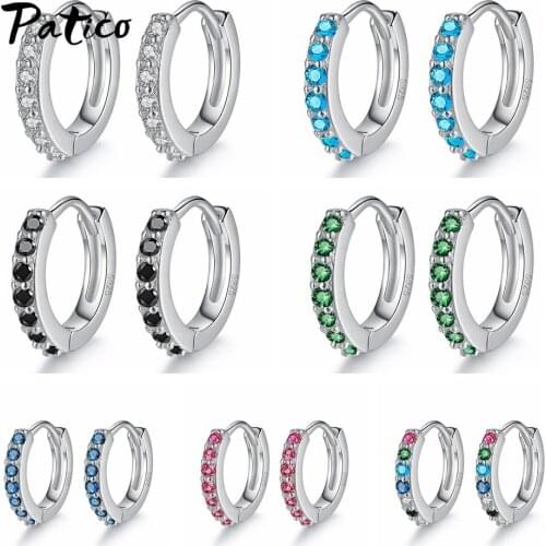 Tiny Trendy 925 Sterling Silver Round Circle Hoop Earrings Full Crystal Zircon Earrings For Women Ear Hooks Jewelry