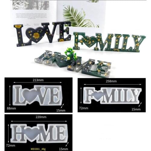 "LOVE HOME Family" Letter DIY Crystal Epoxy Resin silicone Mold For party jewelry pendant making tool Decorative Craft arties