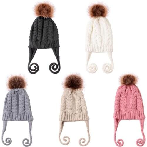 Cute Bobble Winter Knit Hat Double Braid Beanie Warm Knit Parent-child Accessory Reasonable Thickness Comfortable Touch