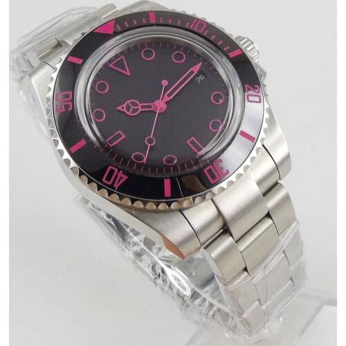 40mm Black Dial Automatic Movement Domed Glass Miyota Bracelet Strap Date Window Self Winding Mens Watch