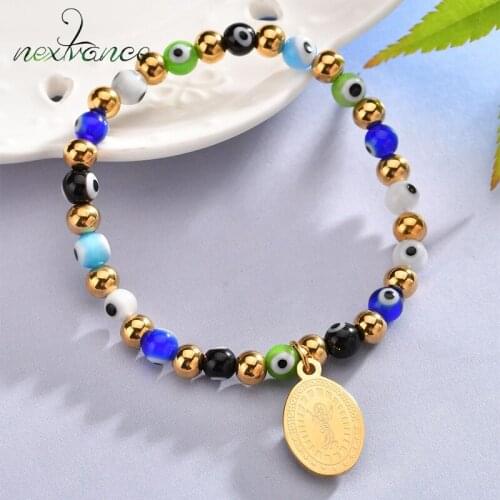 Nextvance Religious Sideway Pendant Bracelets Gold Beads Amulet Bracelet for Female Male Gift Adjustable Jewelry