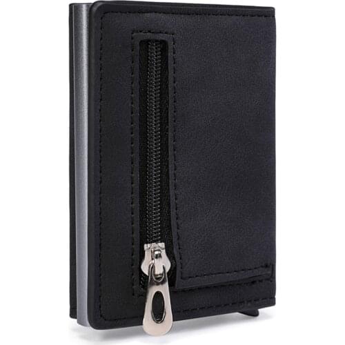 New Anti Rfid ID Card Holder Case Men Leather Wallet Male Coin Purse Women Mini Credit Card Holder With Zipper& Note Compartment