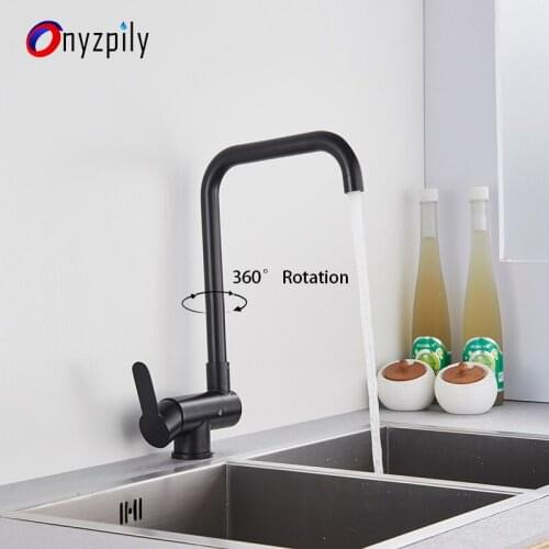 Onyzpily Black Kitchen Sink Faucet 360 Rotation with 10inch cover Single Handle Mixer Tap Sink Crane Hot and Cold water Sink