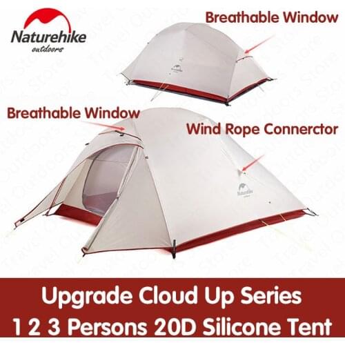 Naturehike New Upgrade CloudUp Series 1 2 3 Persons Ultralight 20D Silicone Double Layer Camping Tent With Mat NH17T001-T