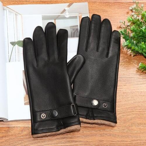 Genuine Leather Gloves Male High Quality Thick Black Deerskin Gloves Classic Fashion Winter Warm Wool Knitted Lined DQ107