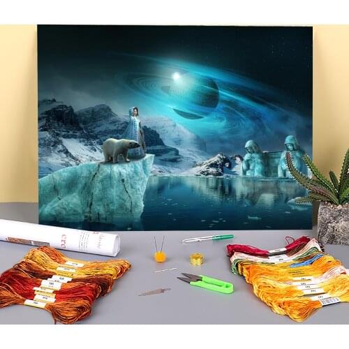 Landscape Fantasy Cartoon Printed Water-Soluble Canvas 11CT Cross Stitch Patterns Embroidery DMC Threads Painting Needle