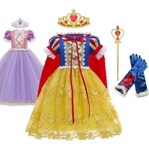 Princess Snow White Dress Girl Tangled Costume Cosplay Rapunzl Cartoon Frock Party Fancy Vestido Kids Halloween Birthday Gown