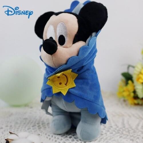 30cm Disney Plush Mickey Mouse Toy For Sleep Pacify Dolls to Kids 2 To 4 6 Years Old With Decorative Blanket Kawaii Plushie New