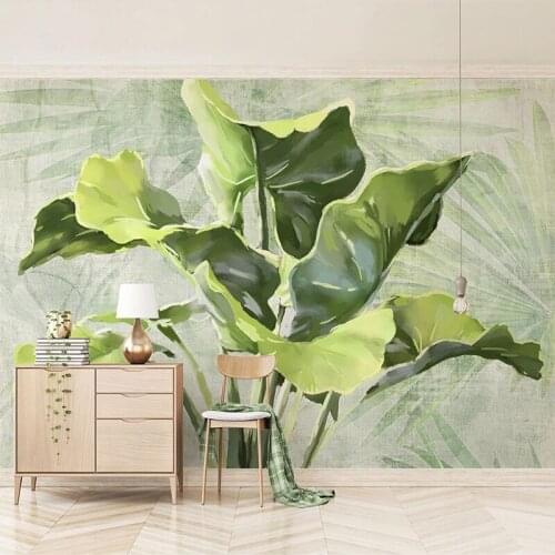 Custom 3D Mural Wallpaper Hand Painted Green Banana Leaf Fresco Waterproof Canvas Bedroom Kitchen Dining Room Wall Decor Paper