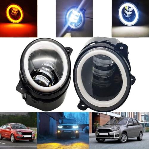 2PC Fog lamp angel light 3.5 Inch Waterproof 30W 6000K Round Led Fog Light fog Passing Lights for lada granta Kalina 2 Largus