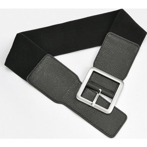 Women designer stretch elastic wide corset belt lady retro leather pin buckle waist girdle dress waistband decoration Accessory