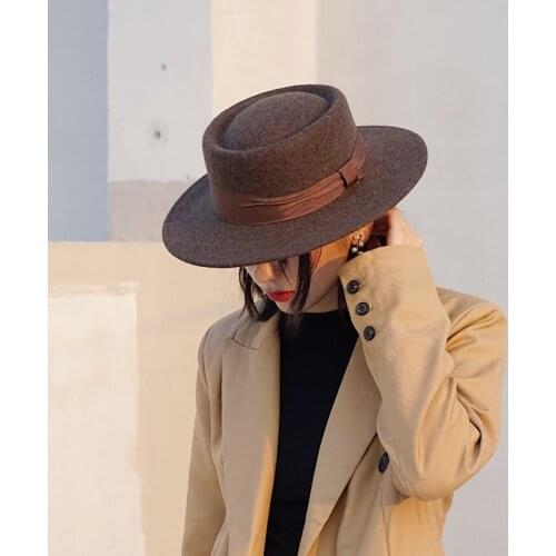 French retro coffee brown woolen top hat for men and women autumn and winter British wild felt hat woman hat elegante