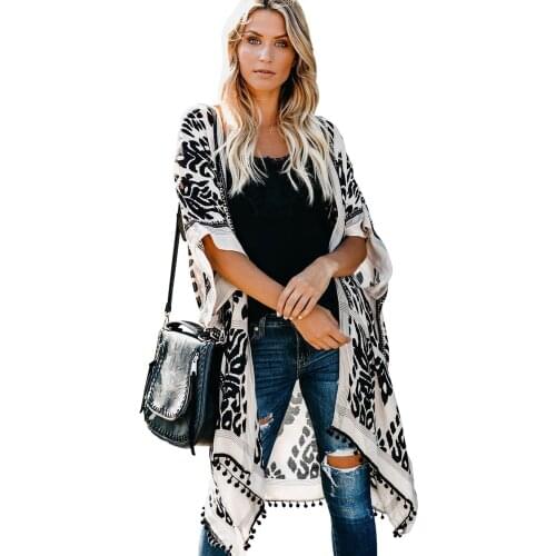 Blue/Black/Green/Orange Prowess Pom Pom Kimono For Women Beach Bohemian Cover Up Swimwear Loose Open Front One Size