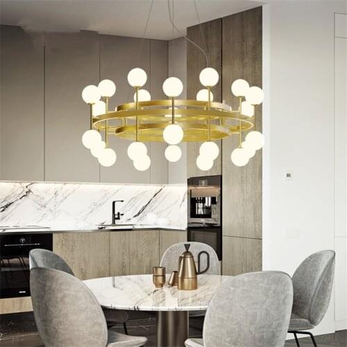 Nordic Golden Glass Ball Ring Pendant Lights Molecular Dining Living Room Hanging Lamps Bedroom Luxury Restaurant Study Fixtures