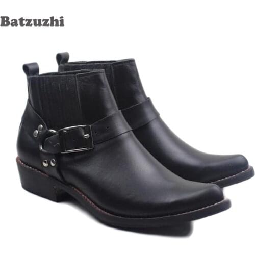Super Cool Mens Boots Black Soft Genuine Leather Ankle Boots Men Cowboy Real Leather Boots Botas Hombre, Big Sizes EU38-46