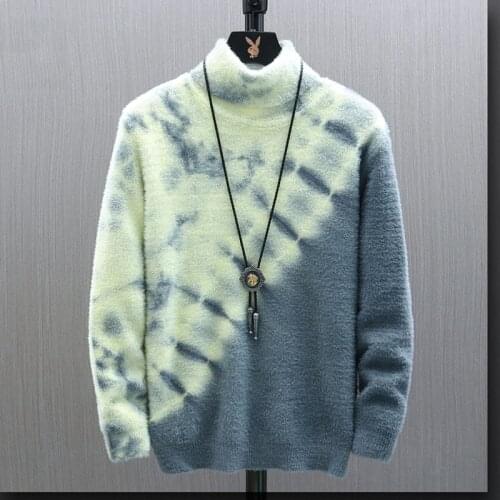 LDKVGSU New Sweater Men Winter Mens Knitted Pullover Casual Hip hop print Warm turtleneck Imitation mink Sweaters Man Tops O39