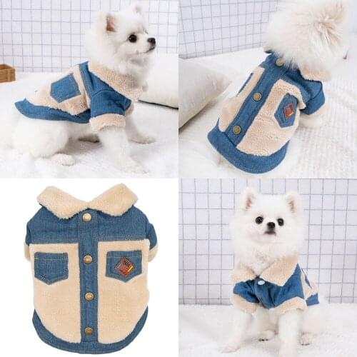 Warm Pet Clothes Winter Dog Coat Denim Jacket Puppy Small Dog Clothing Yorkshire Maltese Pomeranian Poodle Schnauzer Costume