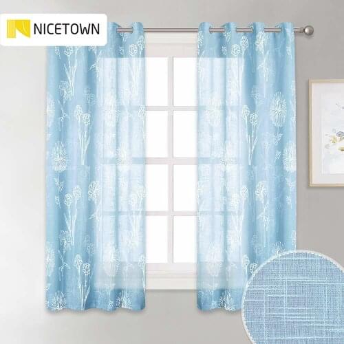 NICETOWN White Blossom Pattern Sheer Curtains Linen Wave Textural Bright Breezy Semitranslucent Voile Panels for Living Room