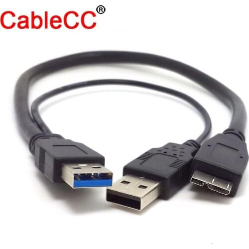 Cablecc High Quality Two USB 3.0 A Male to Micro USB 3 Y Cable for Mobile Hard Disk Drive