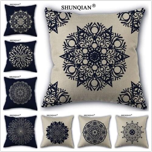 WJY425 Chinese blue and white porcelain pillowcase Custom Linen Cotton Pillowcase 45x45cm pillow Cover Pillow Cases