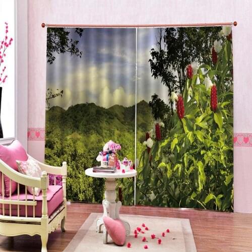 Green curtains European Curtains Photo Painted 3D Curtain Living room nature scenery curtains