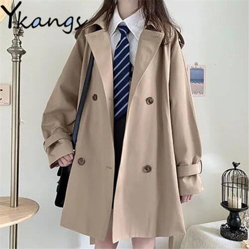 Elegant Loose Suit Collar Windbreaker Preppy Style Solid Color Double Breasted Women Coat Spring Autumn Thin Section Streetwear