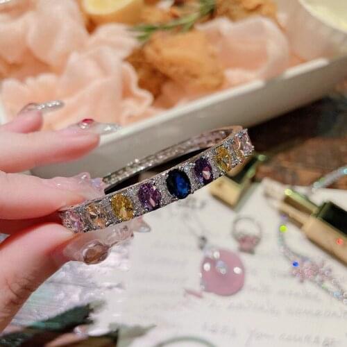 2021 New Fashion 925 Silver Color Tennis Bracelets for Women Multicolor Cubic Zirconia Bracelet Bangle Fine Jewelry
