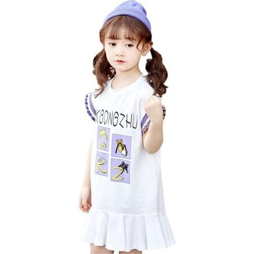 4 5 6 7 8 Years Children Dress Cotton Casual Letter Print Short Sleeve Kids Dresses For Girls Fashion Ruffle Baby Clothing 2019