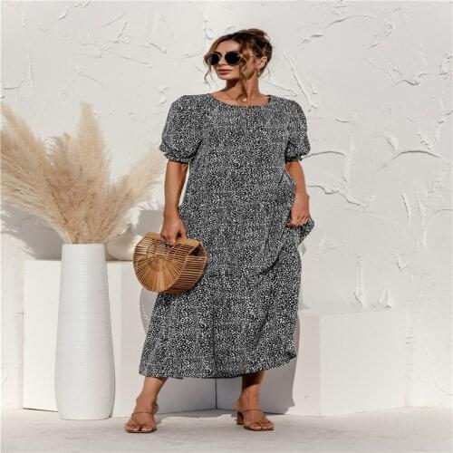 Loose Holiday Dress Women Plaid Vintage Puff Sleeve Midi Dress Vonda 2022 Womens Print Dresses Casual Bohemian Robe Plus Size
