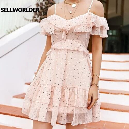 Women Sexy V-neck Polka Dot Print Dress Summer Holiday Style High Waist Ruffle Mini Dresses Fashion A-line Female Dress