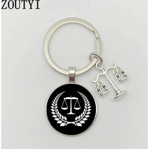 1 Judge Golden Balance Justice Messenger Mens Keychain High Quality Silver Glass Keychain Mens Gift