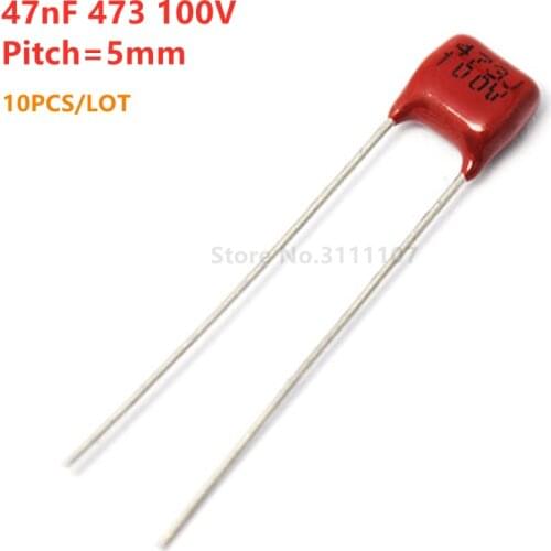 10PCS/Lot 47nF 473 100V CBB Polypropylene Film Capacitor Pitch 5mm 473 47nF 100V